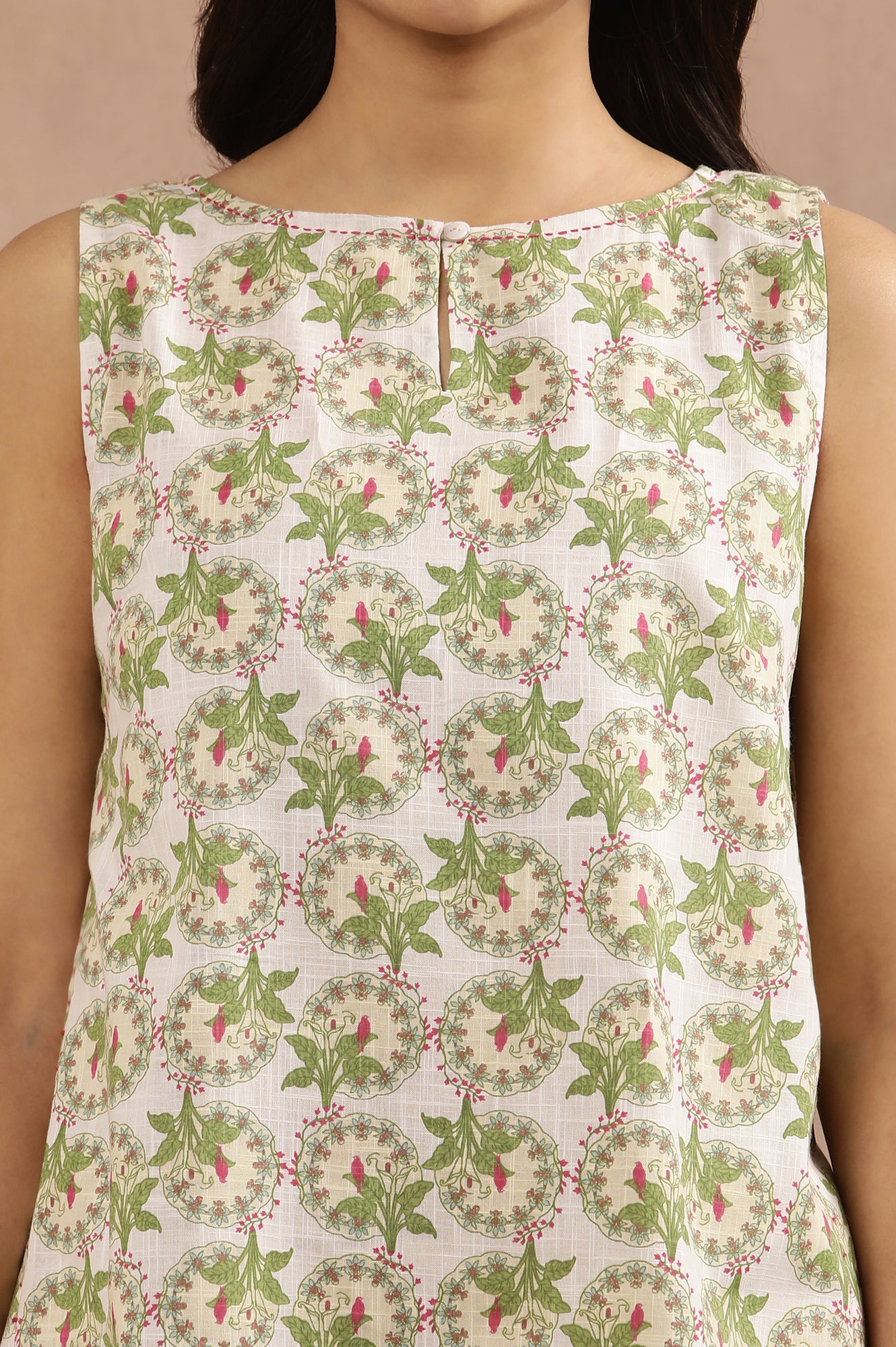 White Sleeveless Top With Multi-Coloured Floral Print