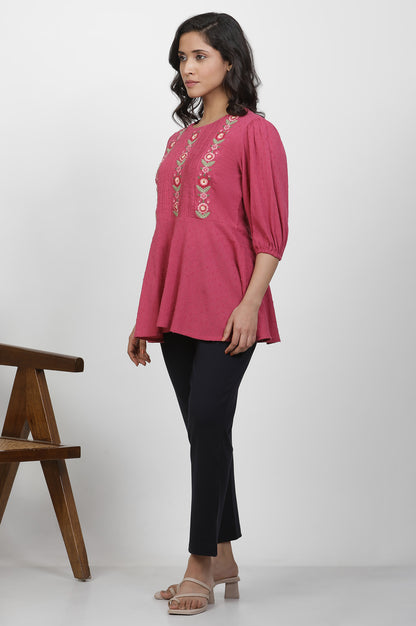 Pink Thread Embroidered Peplum Top