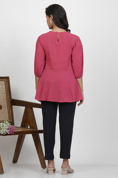 Pink Thread Embroidered Peplum Top