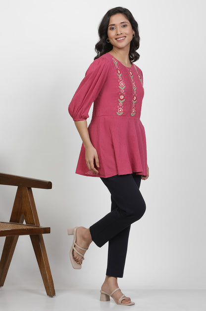 Pink Thread Embroidered Peplum Top