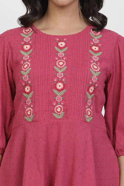 Pink Thread Embroidered Peplum Top