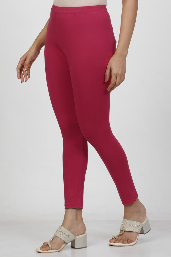 Hot Pink Solid Mid-Rise Tights