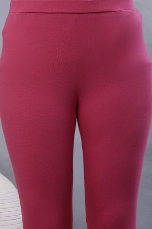 Pink Knitted Solid Tights