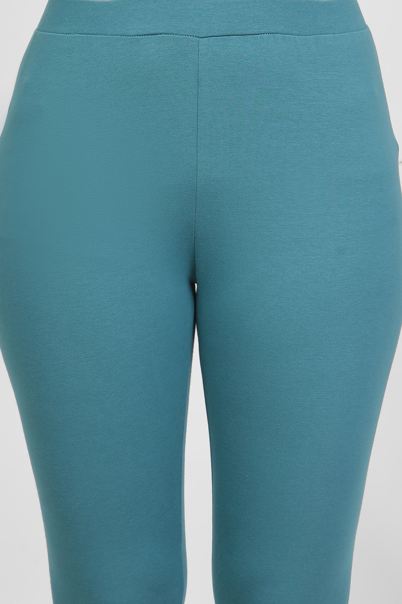 Aqua Blue Solid Mid-Rise Tights