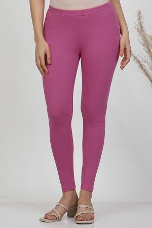 Orchid Pink Solid Mid-Rise Tights