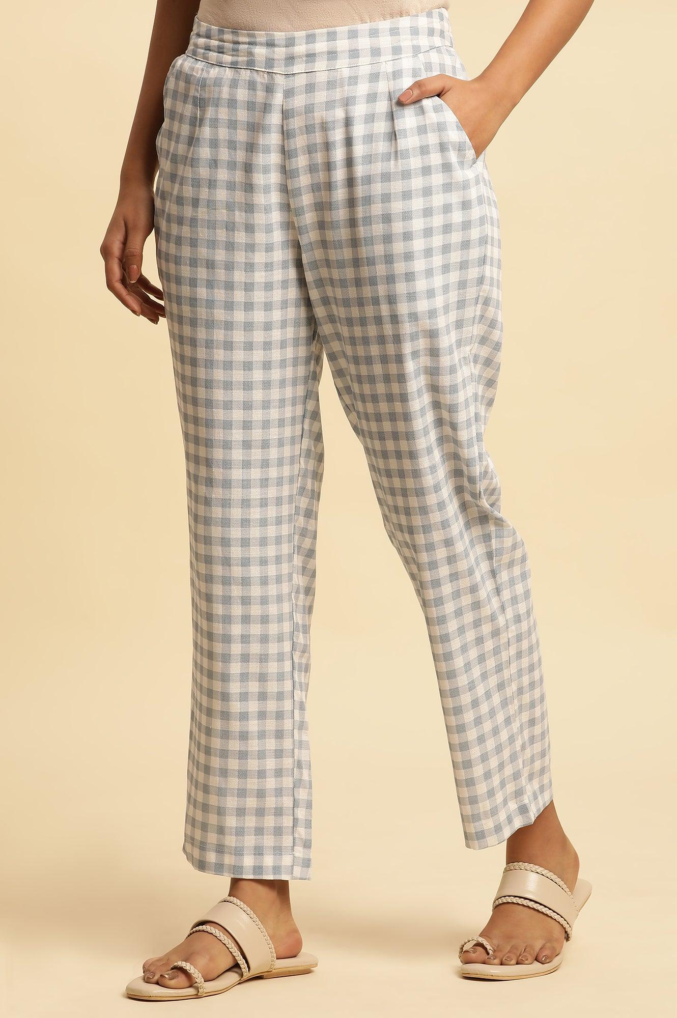Blue And White Checker Straight Pants - wforwoman
