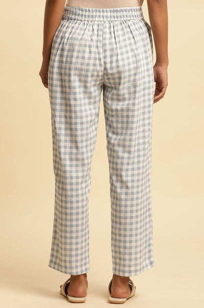 Blue And White Checker Straight Pants - wforwoman