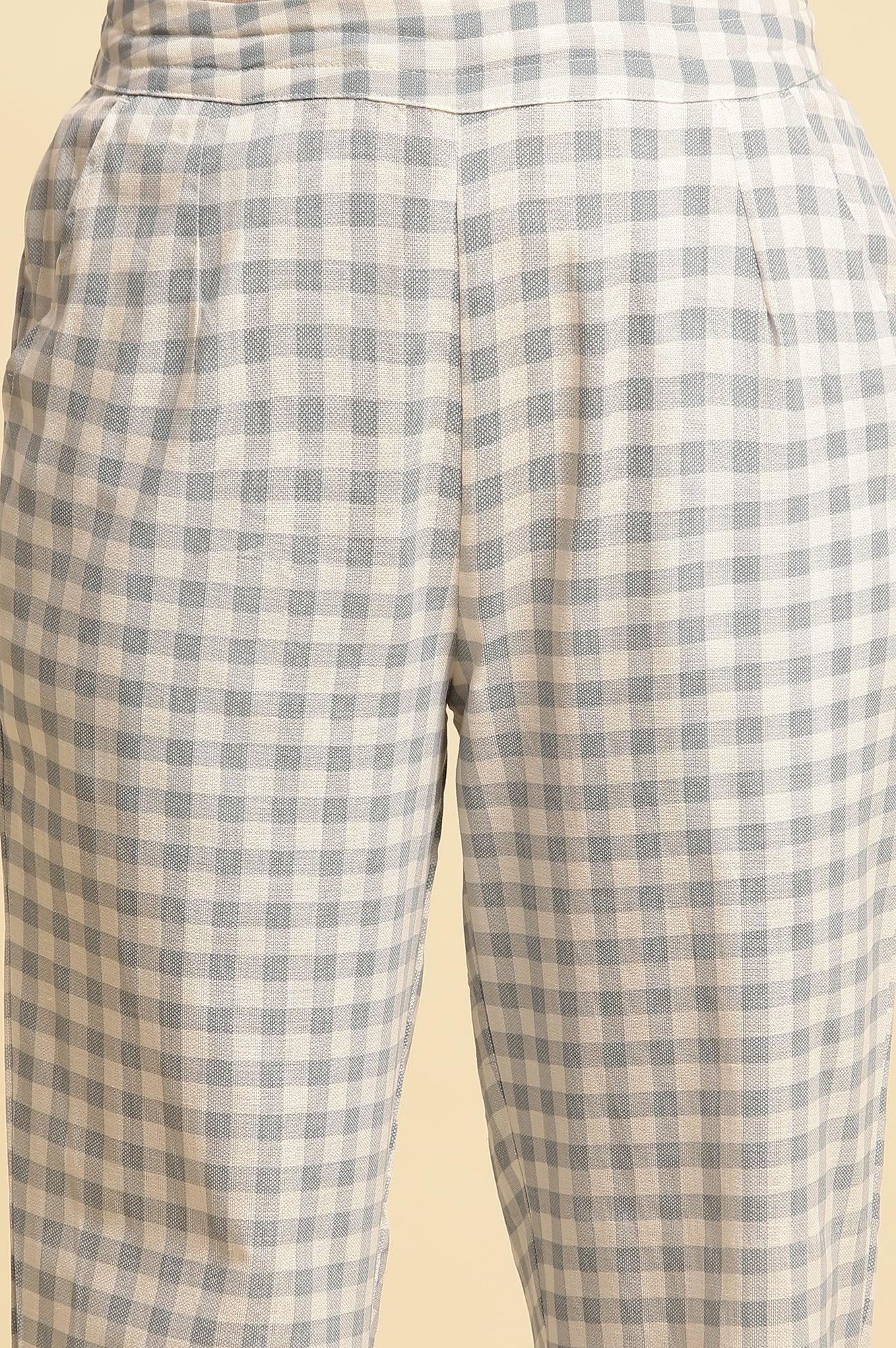 Buy Blue And White Checker Straight Pants @ 1699 | W for woman