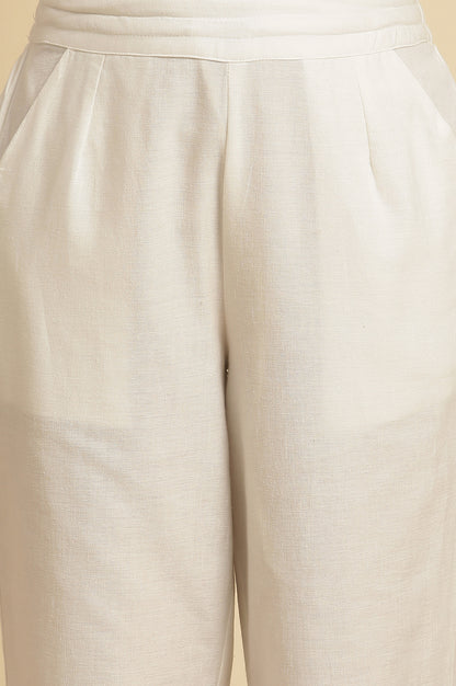 White Straight Pants With Embroidered Hemline