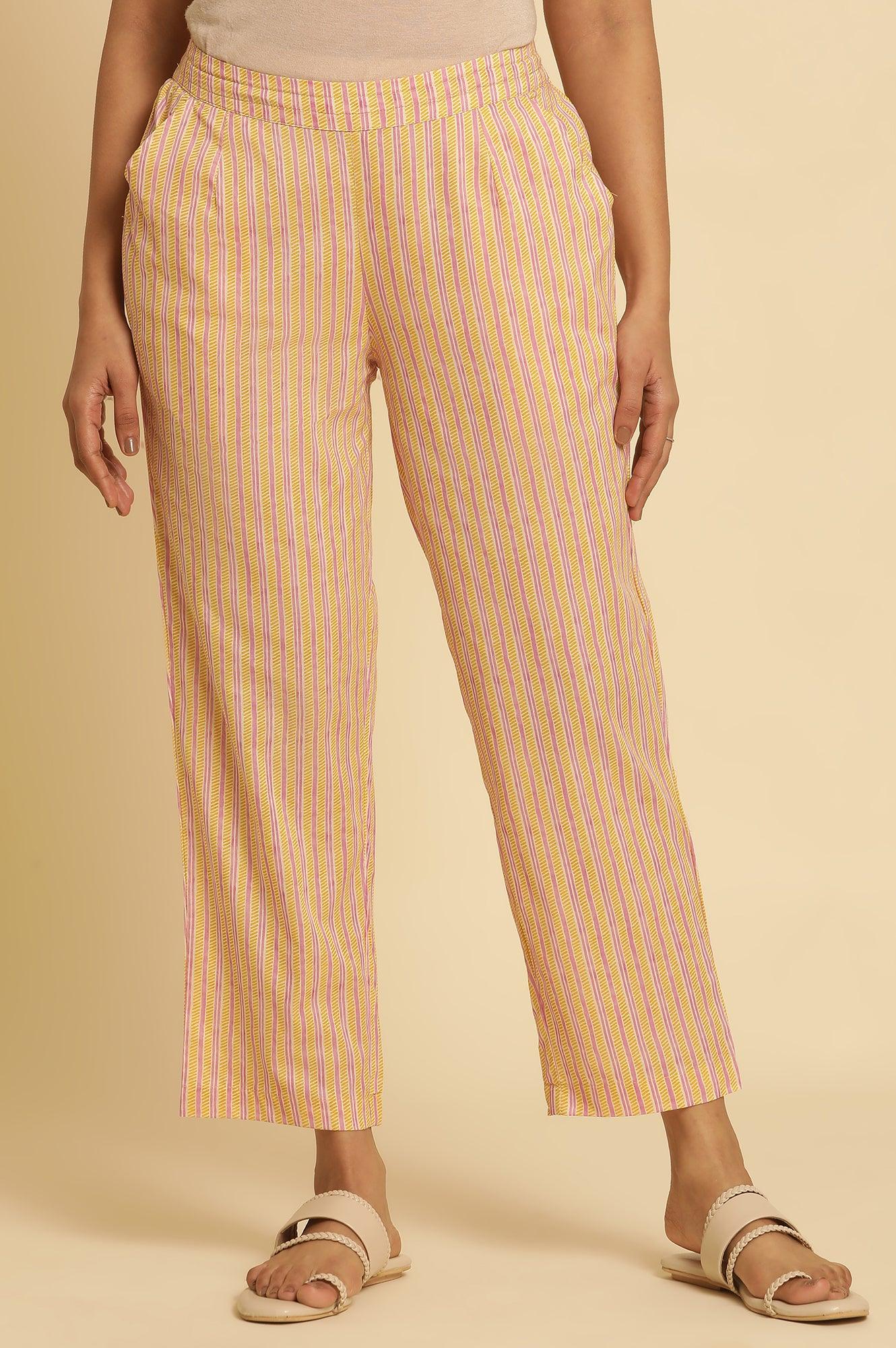 Multi-Coloured Striped Straight Pants - wforwoman