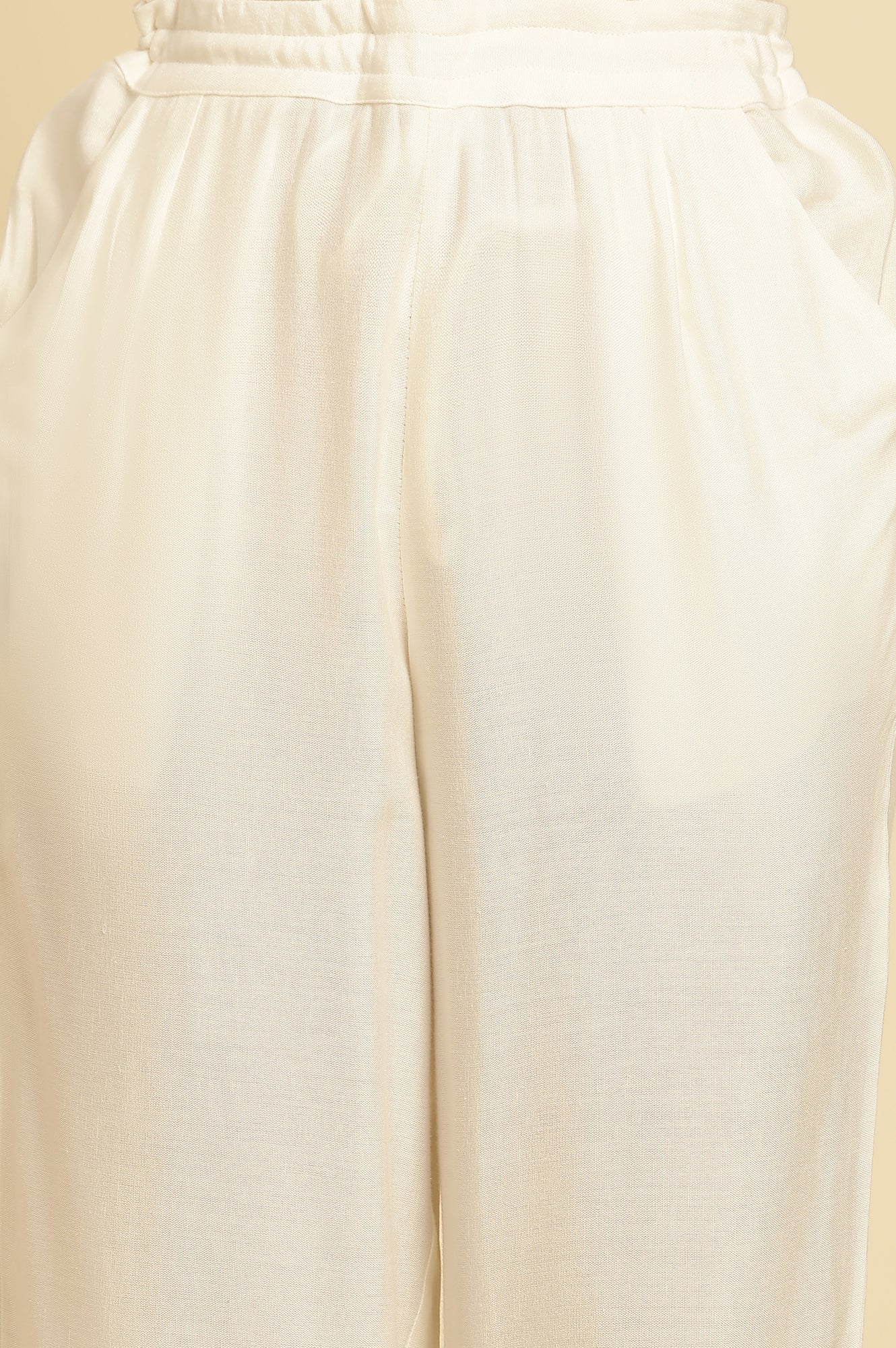 White Straight Pants With Embroidered Hemline