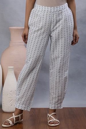 White Printed Salwar Pants With Pleats