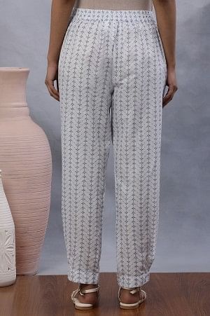 White Printed Salwar Pants With Pleats