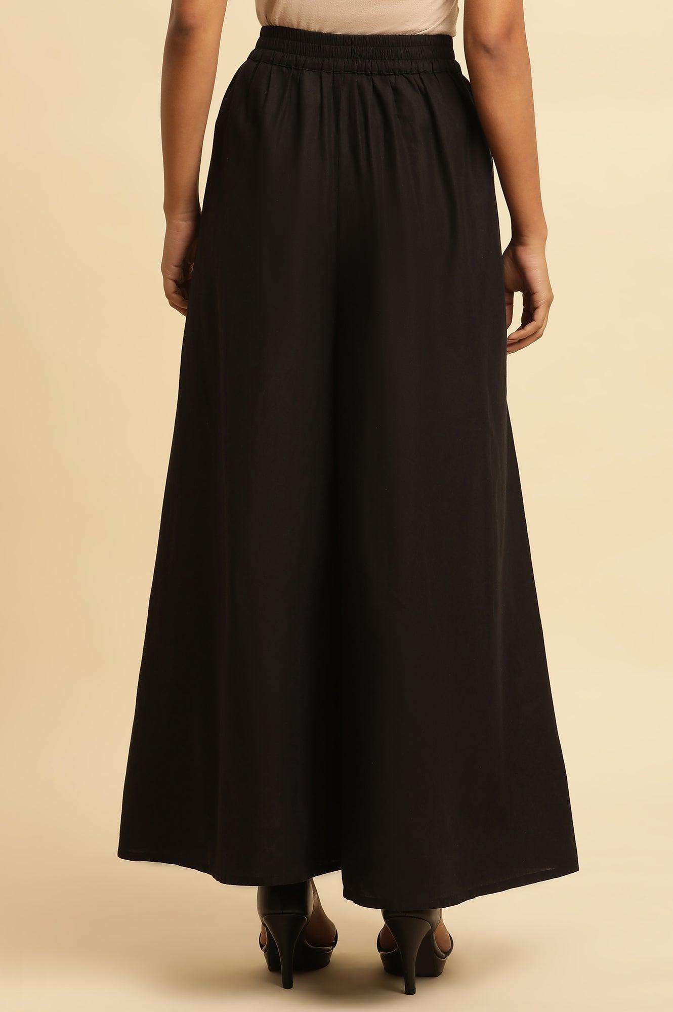 Jet Black Flared Culottes With Mirror Work - wforwoman