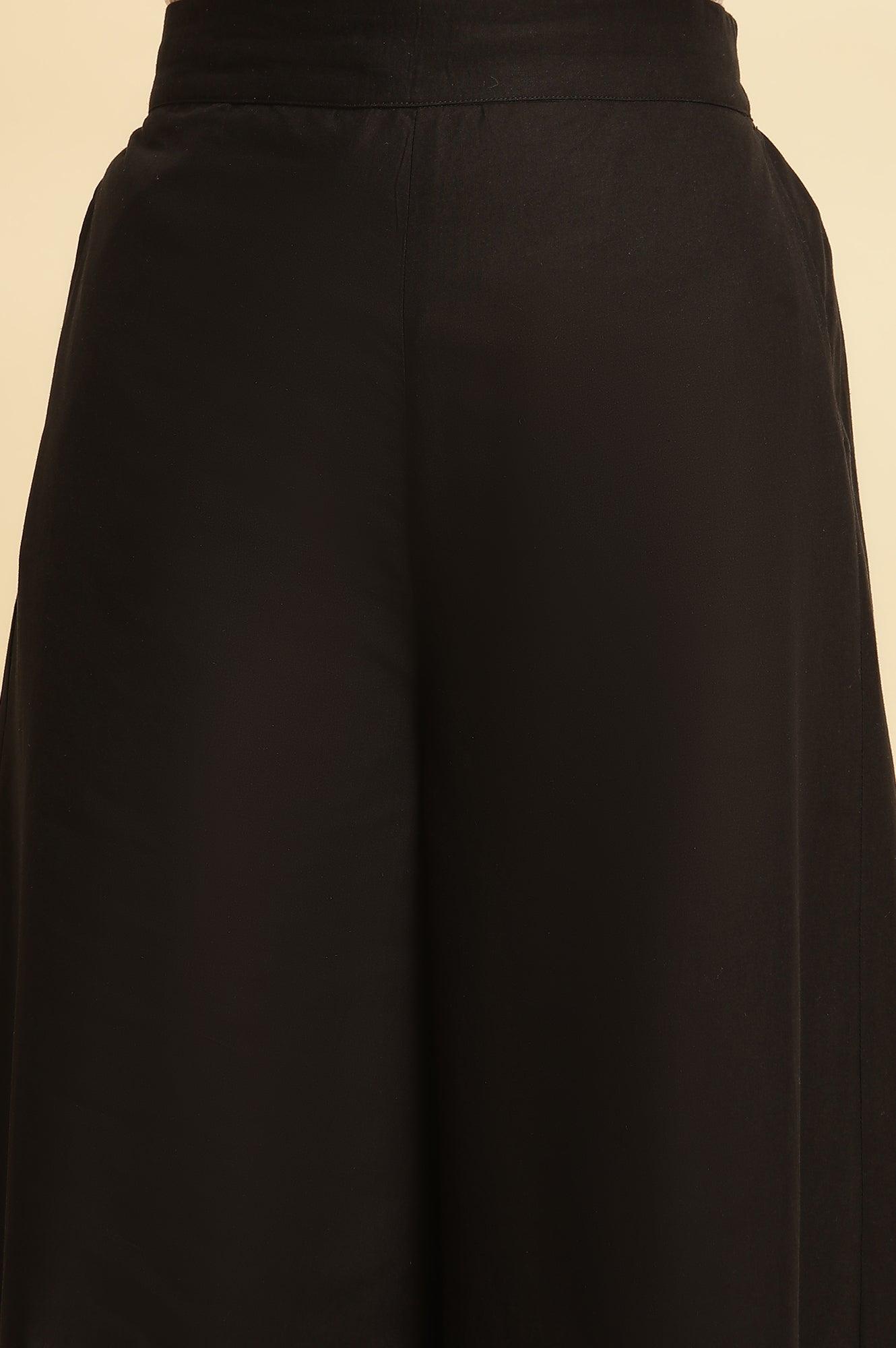 Jet Black Flared Culottes With Mirror Work - wforwoman