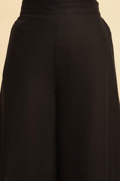 Jet Black Flared Culottes With Mirror Work - wforwoman