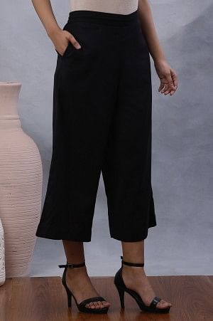 Black Cotton Flax Flared Pants