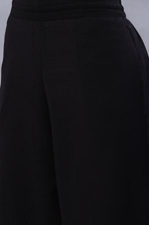 Black Cotton Flax Flared Pants