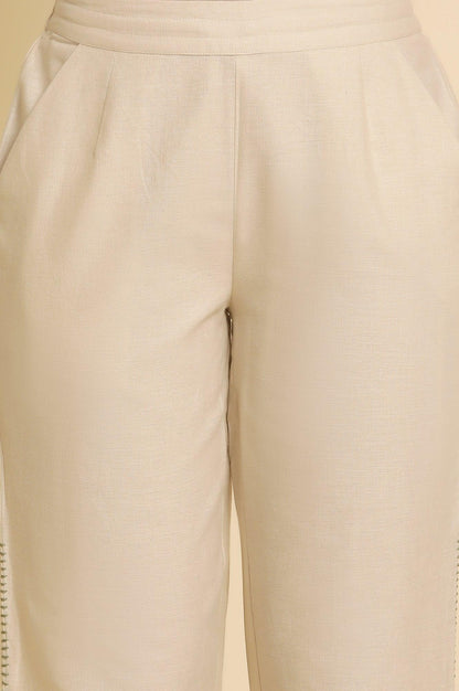 Off-White Cotton Flax Straight Pants - wforwoman