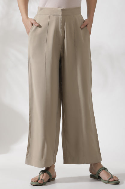 Beige Straight Fit Trouser With Front Pintuck