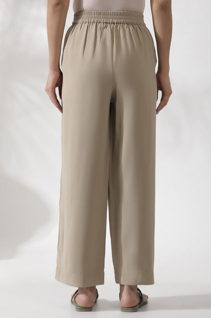 Beige Straight Fit Trouser With Front Pintuck