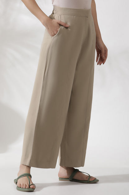 Beige Straight Fit Trouser With Front Pintuck