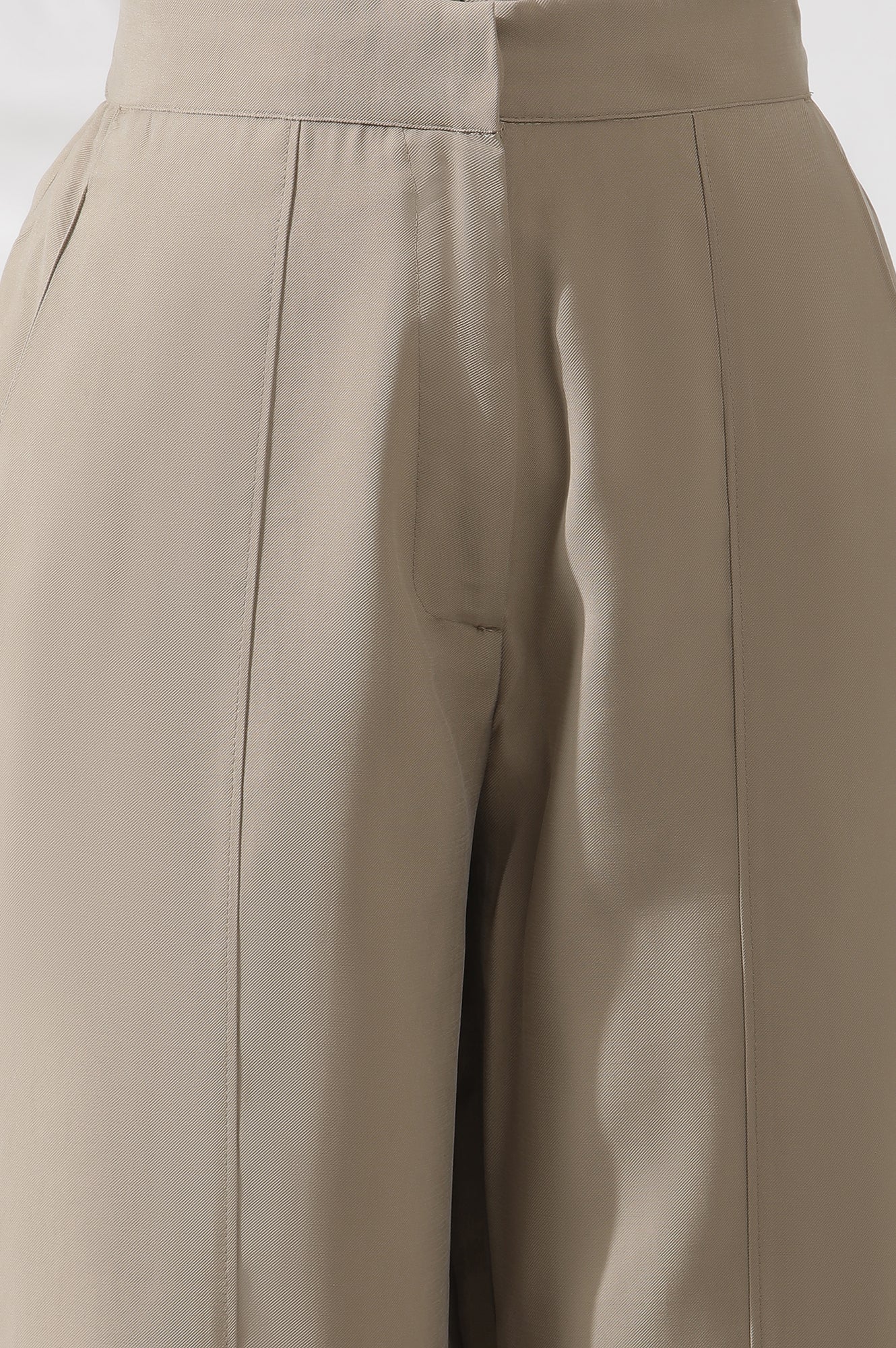 Beige Straight Fit Trouser With Front Pintuck