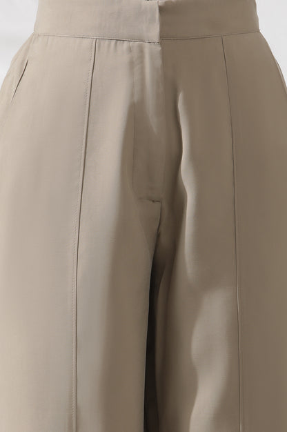 Beige Straight Fit Trouser With Front Pintuck