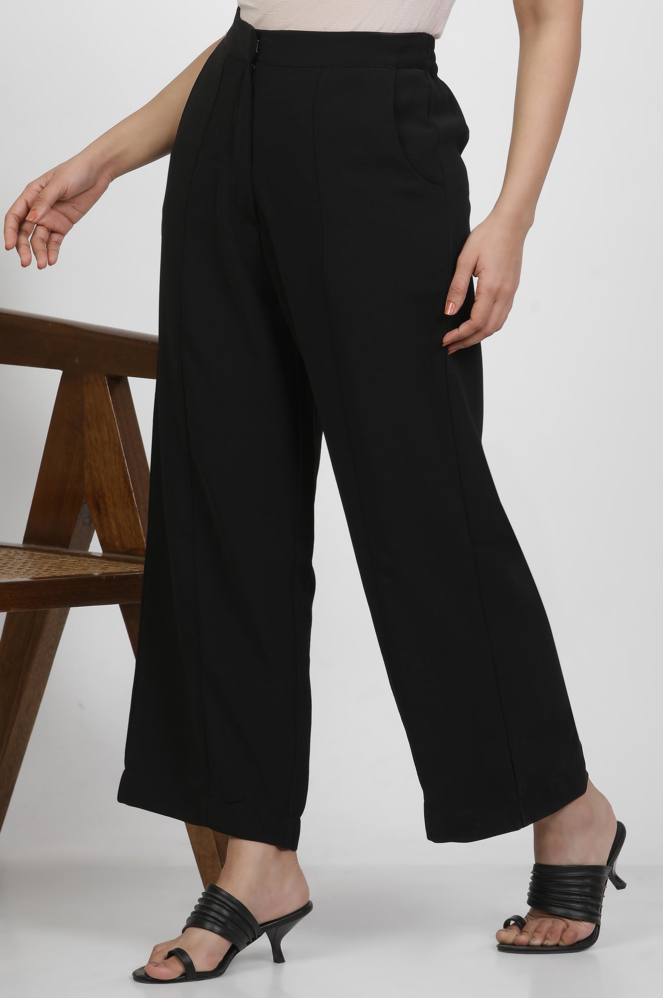 Black Straight Trouser With Front Pintuck