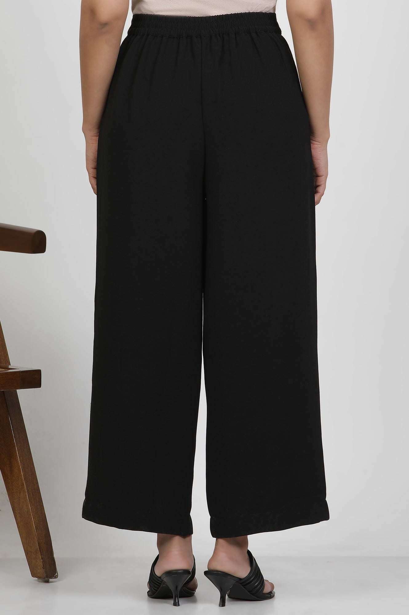 Black Straight Trouser With Front Pintuck