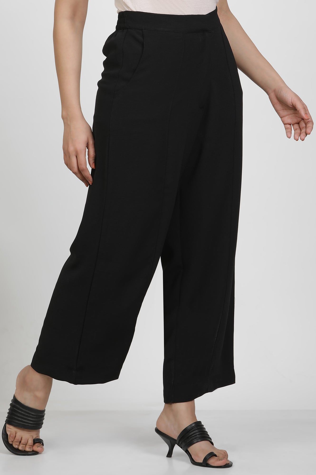 Black Straight Trouser With Front Pintuck