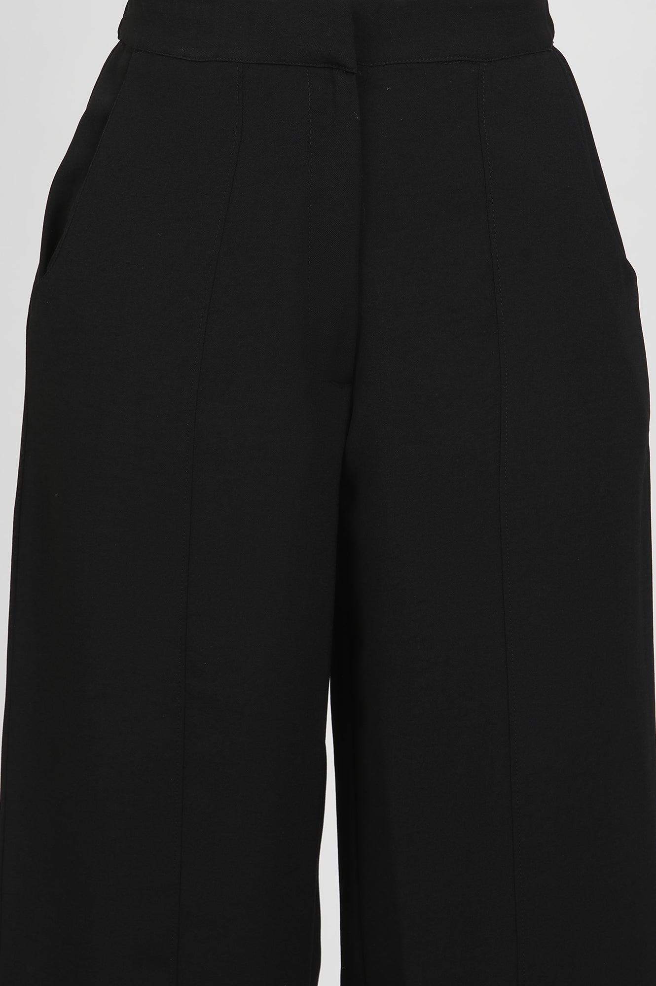 Black Straight Trouser With Front Pintuck