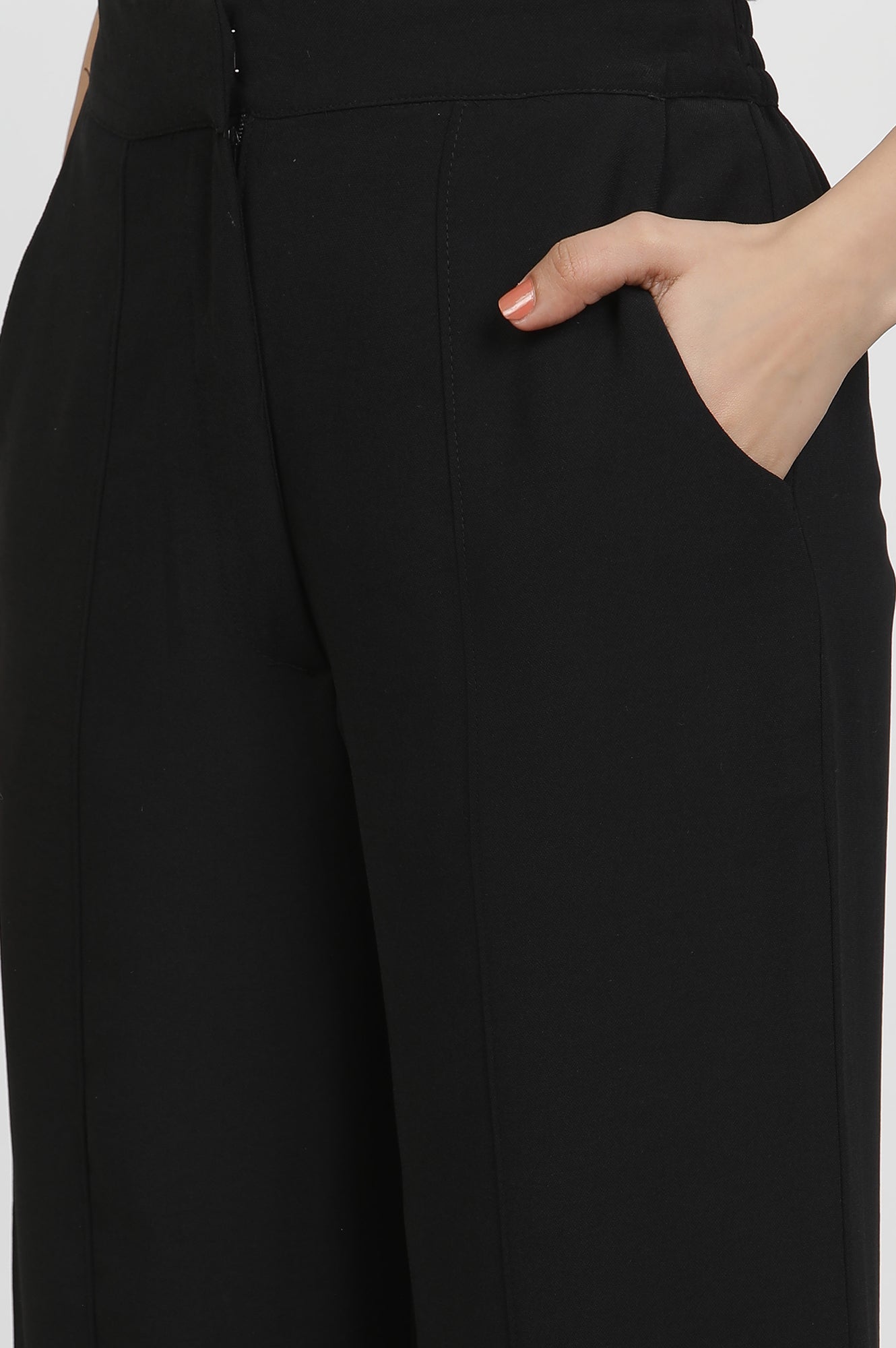 Black Straight Trouser With Front Pintuck