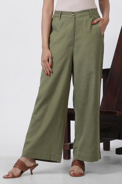 Olive Green Office Look Straight Trouser