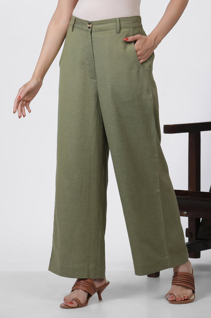 Olive Green Office Look Straight Trouser