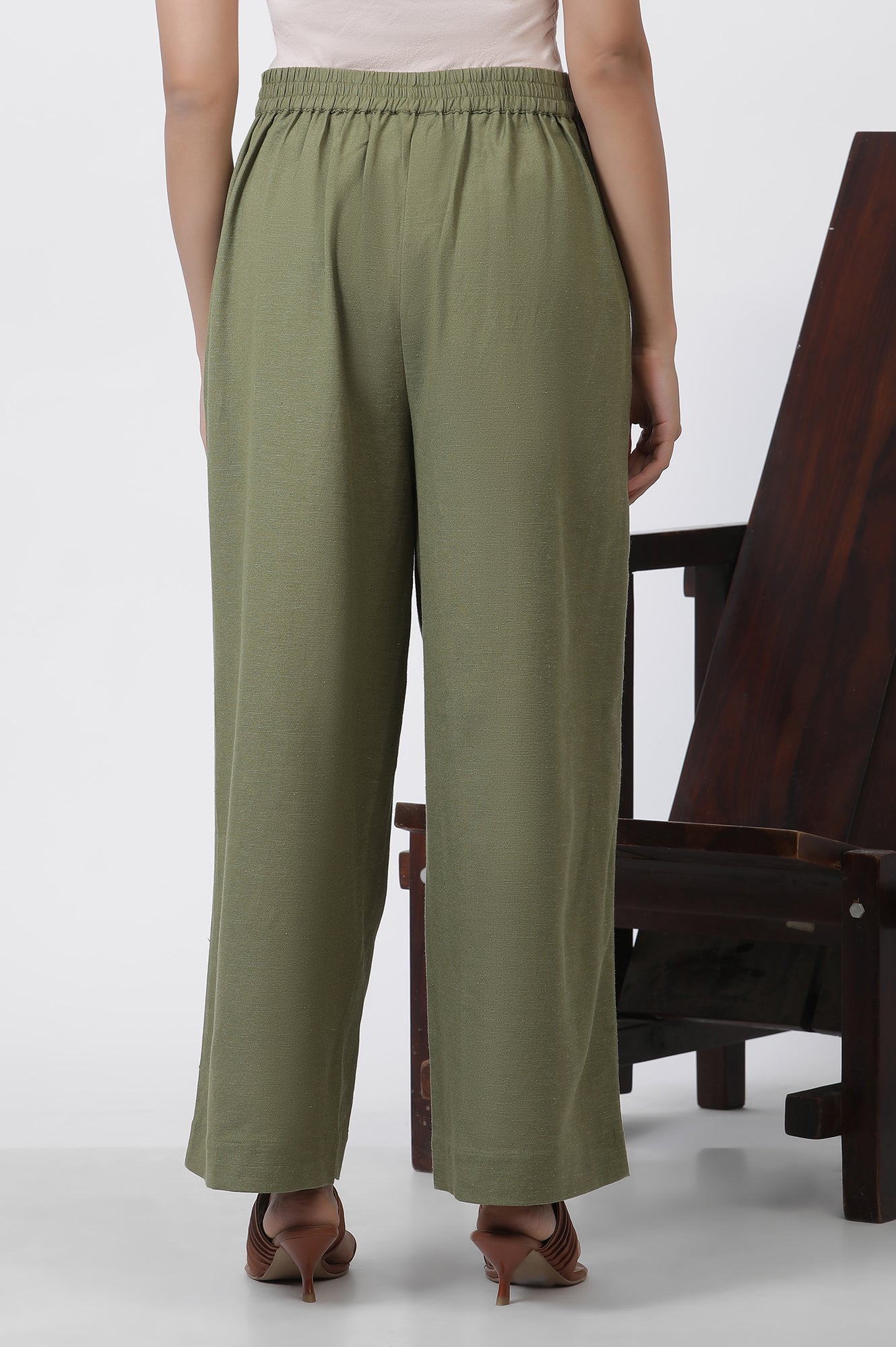 Olive Green Office Look Straight Trouser