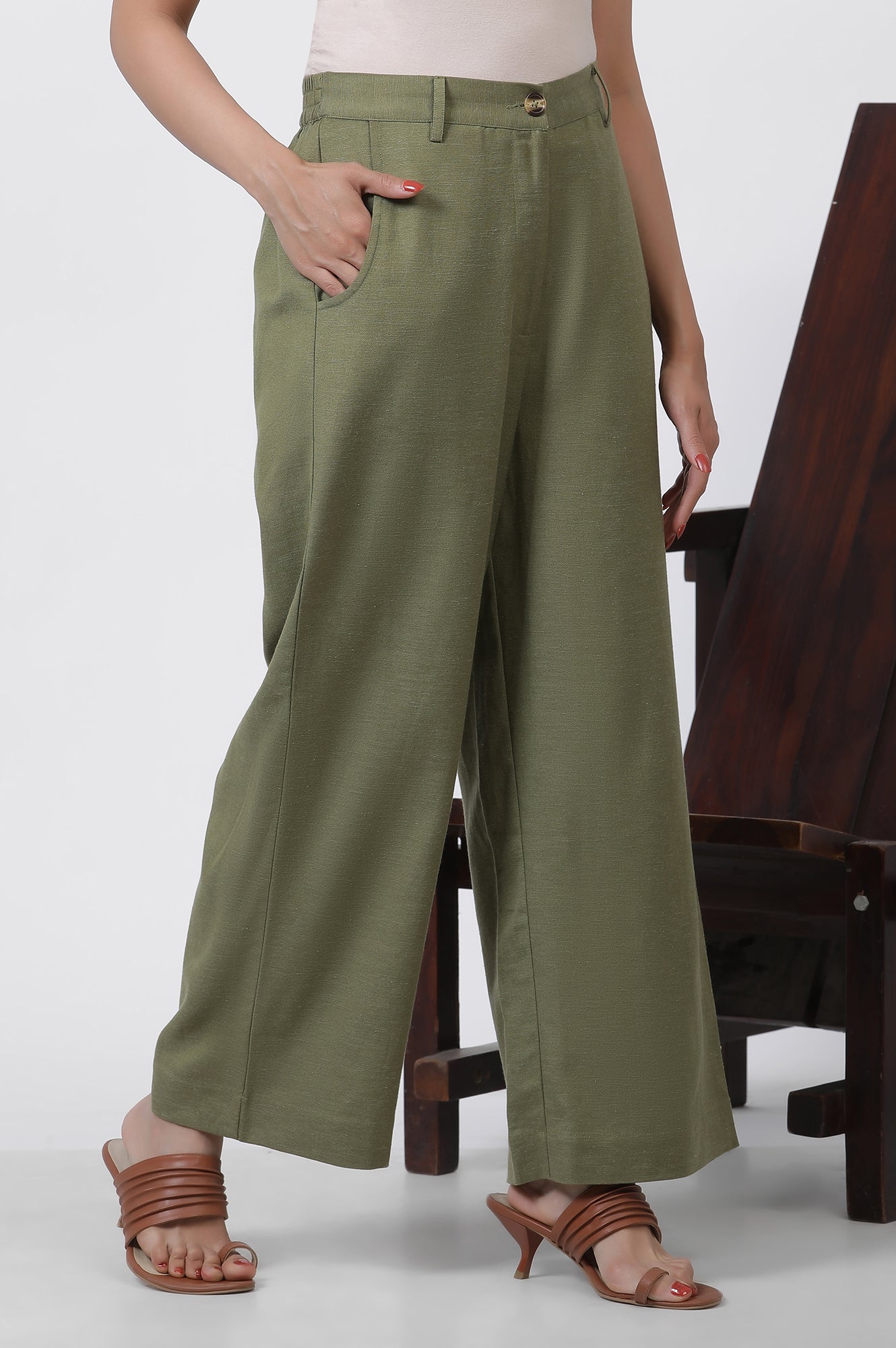 Olive Green Office Look Straight Trouser