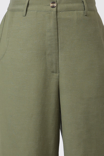 Olive Green Office Look Straight Trouser