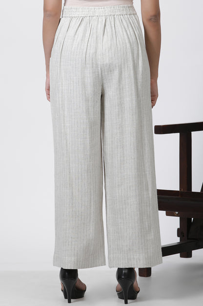 Beige Striped Office Look Straight Trouser