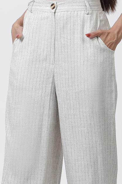 Beige Striped Office Look Straight Trouser