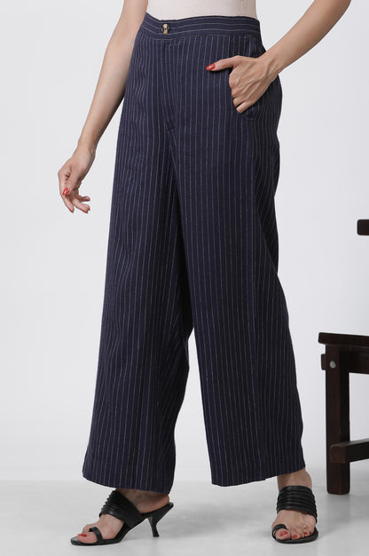 Navy Striped Office Look Straight Trouser