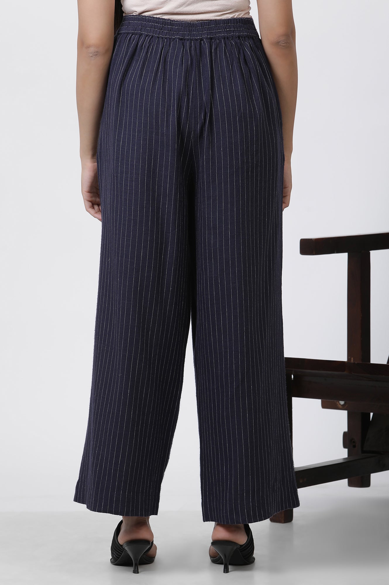 Navy Striped Office Look Straight Trouser