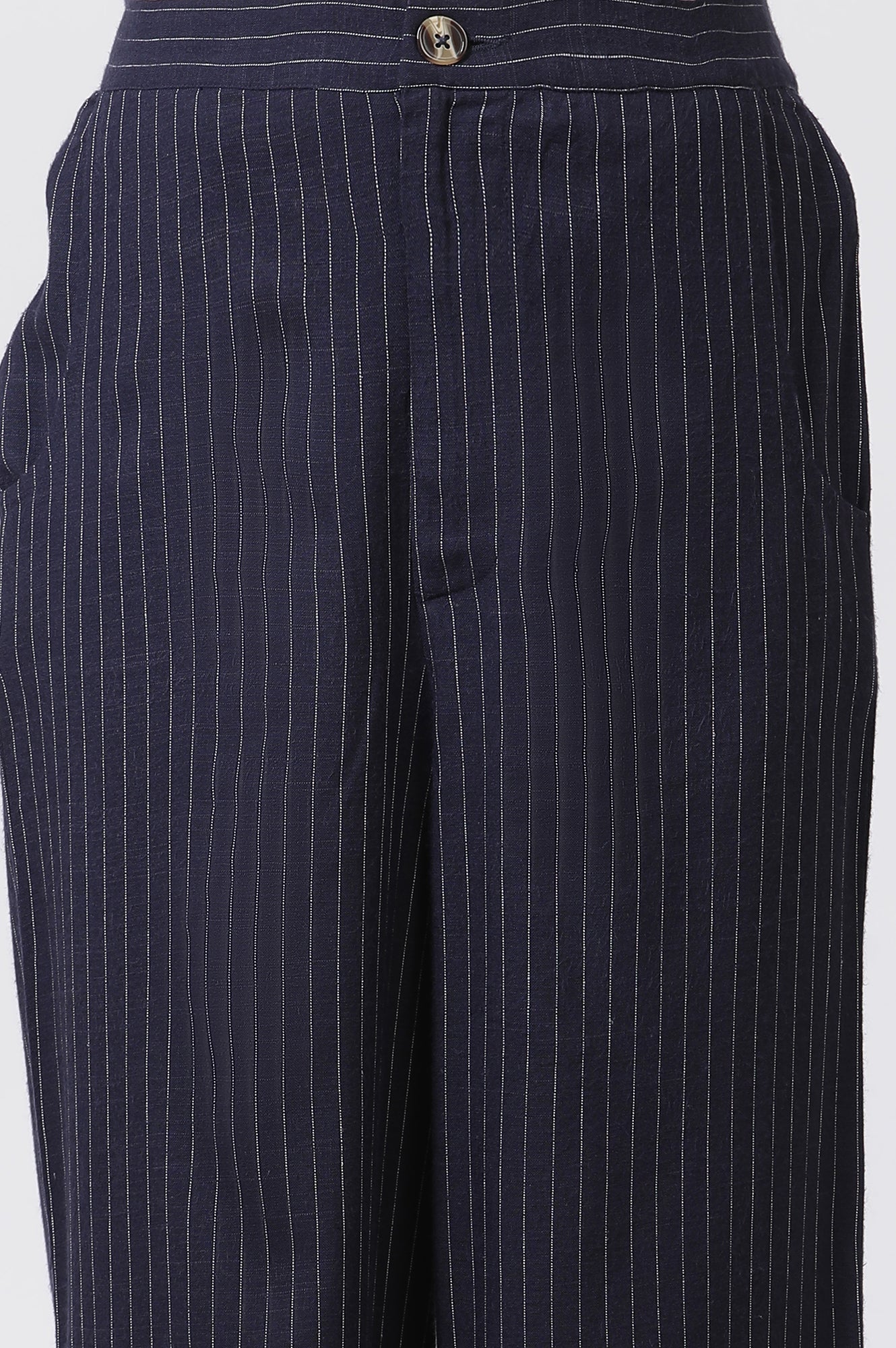 Navy Striped Office Look Straight Trouser
