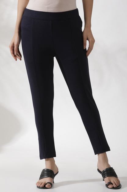 Blue Solid Casual Leggings