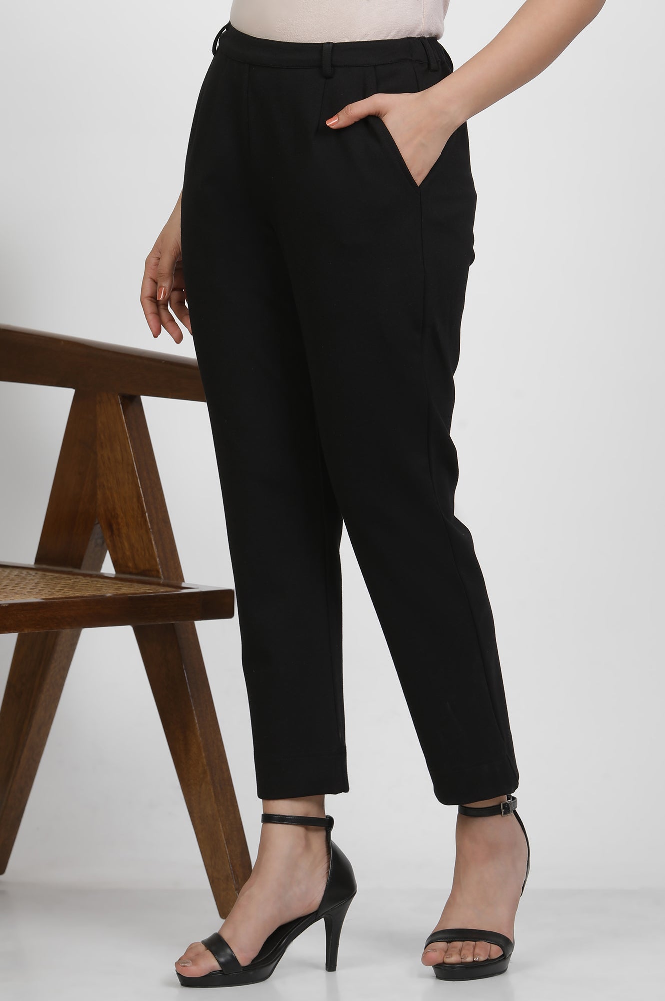 Black Slim-Fit Work Wear Trousers