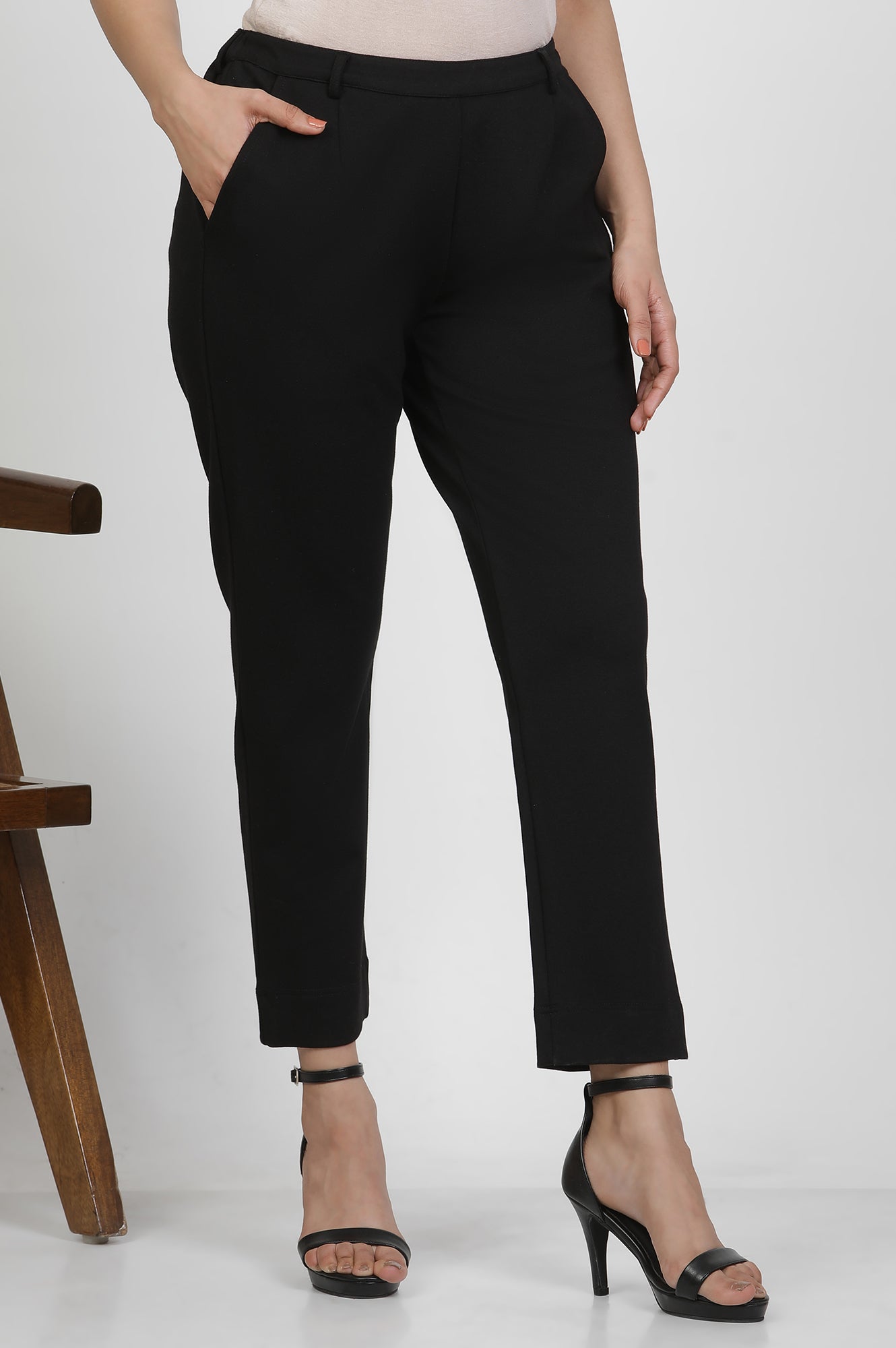 Black Slim-Fit Work Wear Trousers