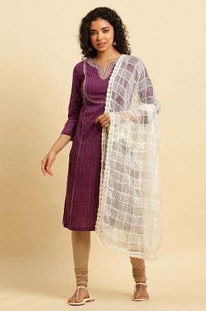 White Catonic Viscose Dupatta With Lace