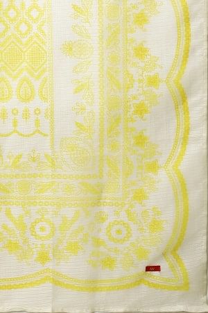 White And Yellow Floral Printed Kota Dupatta