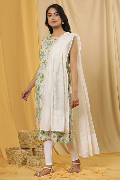 White Kota Embroidered Dupatta With Lace