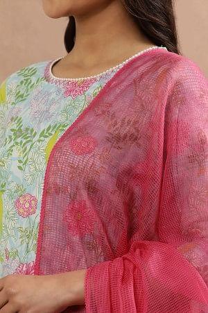 Pink Kota Dupatta With Thread Embroidery - wforwoman